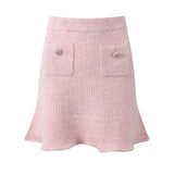 Isabella Cardigan & Skirt Set - Lace Collar - Crystal Buttons - Ribbed Cotton - Flared Silhouette - Cropped Fit