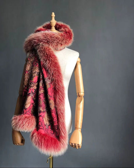 Isabella Cashmere Cape Shawl with Genuine Fox Fur Trim