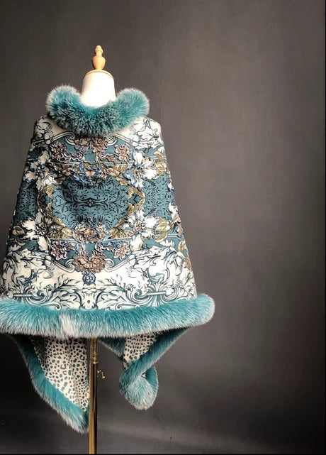 Isabella Cashmere Cape Shawl with Genuine Fox Fur Trim