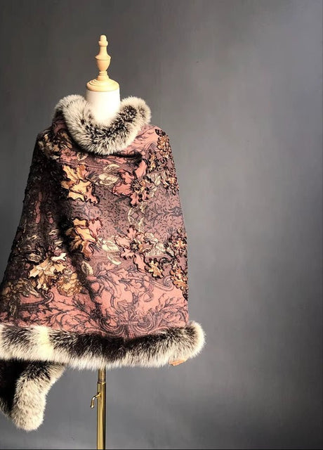Isabella Cashmere Cape Shawl with Genuine Fox Fur Trim