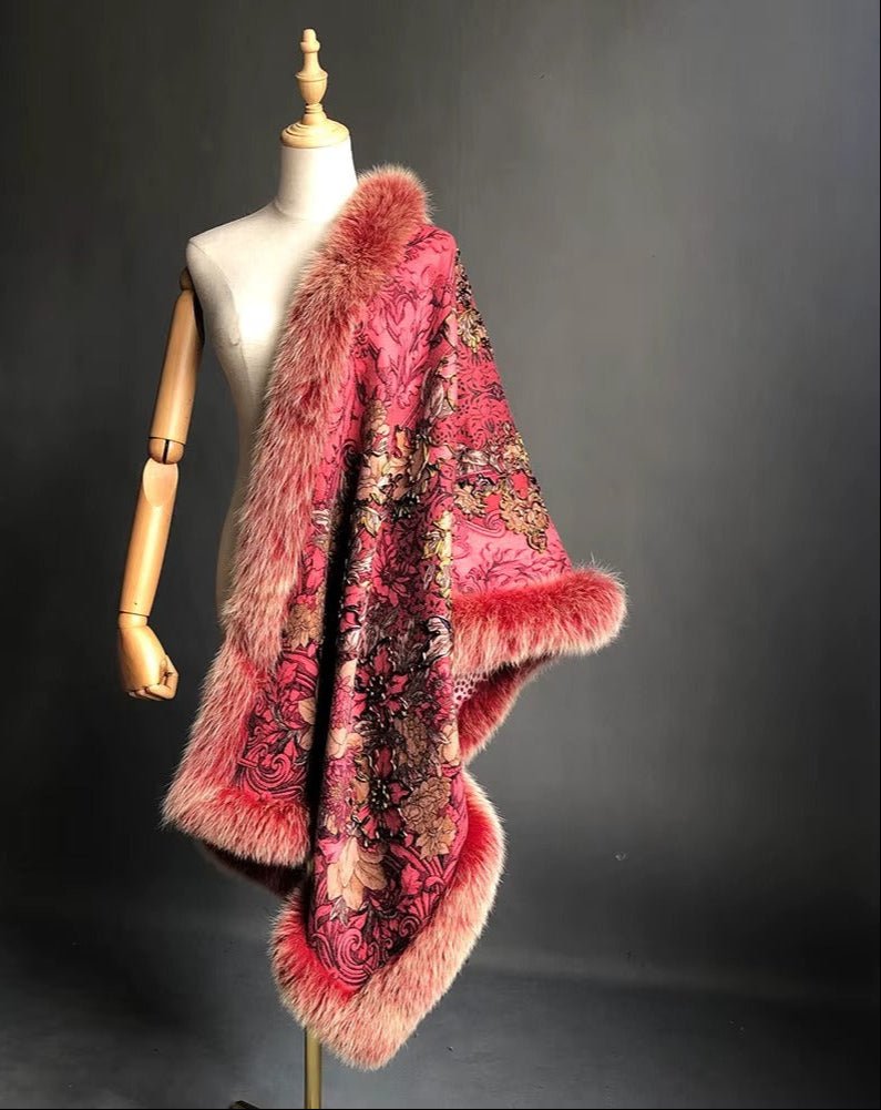 Isabella Cashmere Cape Shawl with Genuine Fox Fur Trim