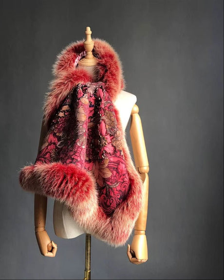 Isabella Cashmere Cape Shawl with Genuine Fox Fur Trim