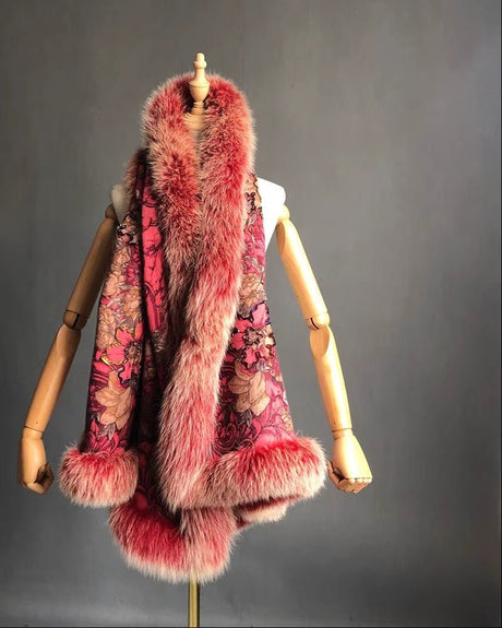Isabella Cashmere Cape Shawl with Genuine Fox Fur Trim