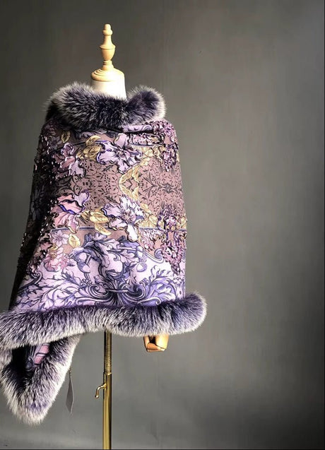 Isabella Cashmere Cape Shawl with Genuine Fox Fur Trim