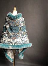 Isabella Cashmere Cape Shawl with Genuine Fox Fur Trim