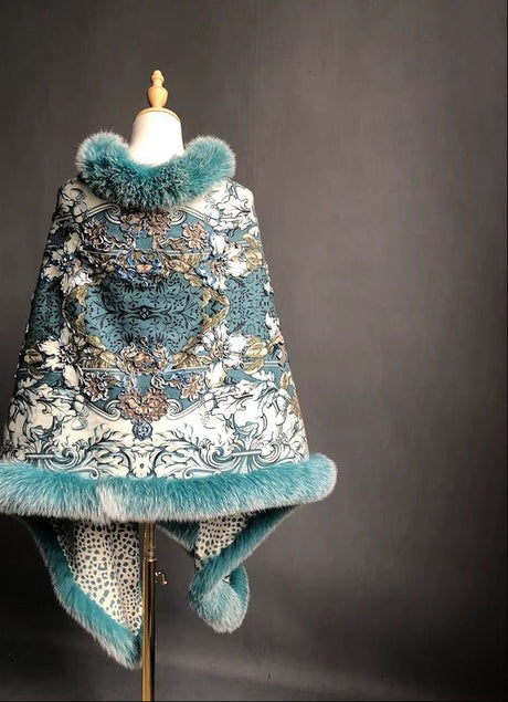 Isabella Cashmere Cape Shawl with Genuine Fox Fur Trim