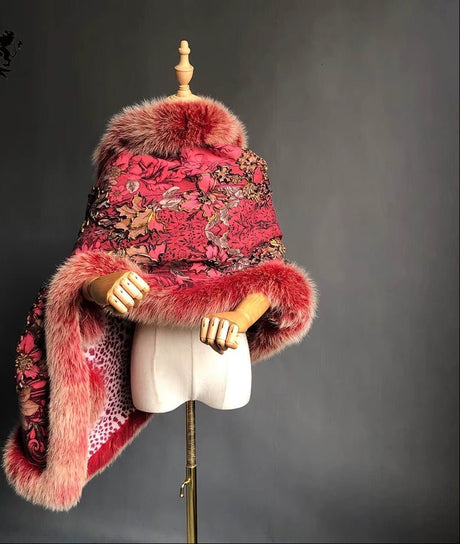Isabella Cashmere Cape Shawl with Genuine Fox Fur Trim
