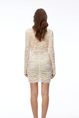 Isabella Ivory Plunge Neck Long Sleeve Floral Lace Mini Dress