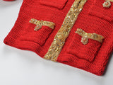 Isabella Jacket and Skirt Set – Textured Knit Design – Gold Decorative Details – Fitted Silhouette