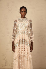Isabella Maxi Dress Floral Embroidered Tulle Tiered Ruffles