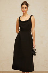 Isabella Midi Dress Black Braided Puff Design