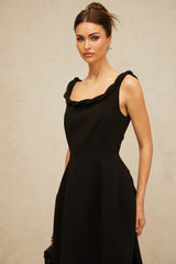 Isabella Midi Dress Black Braided Puff Design