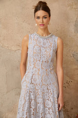 Isabella Midi Dress Blue Lace Crystal Embellished