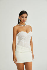 Isabella Mini Dress - Bustier Style - Mesh Detailing - Asymmetric Design - Rear Zip Fastening