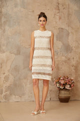 Isabella Mini Dress White Sequined Crochet - Knit