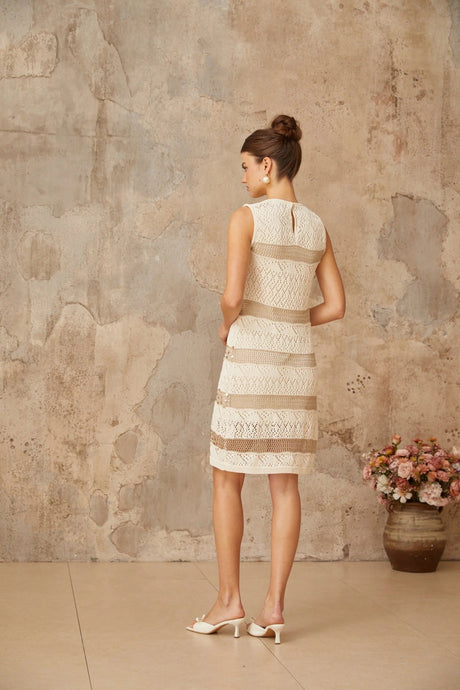 Isabella Mini Dress White Sequined Crochet - Knit