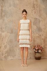 Isabella Mini Dress White Sequined Crochet - Knit