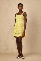 Isabella Mini Dress Yellow Crochet Flare
