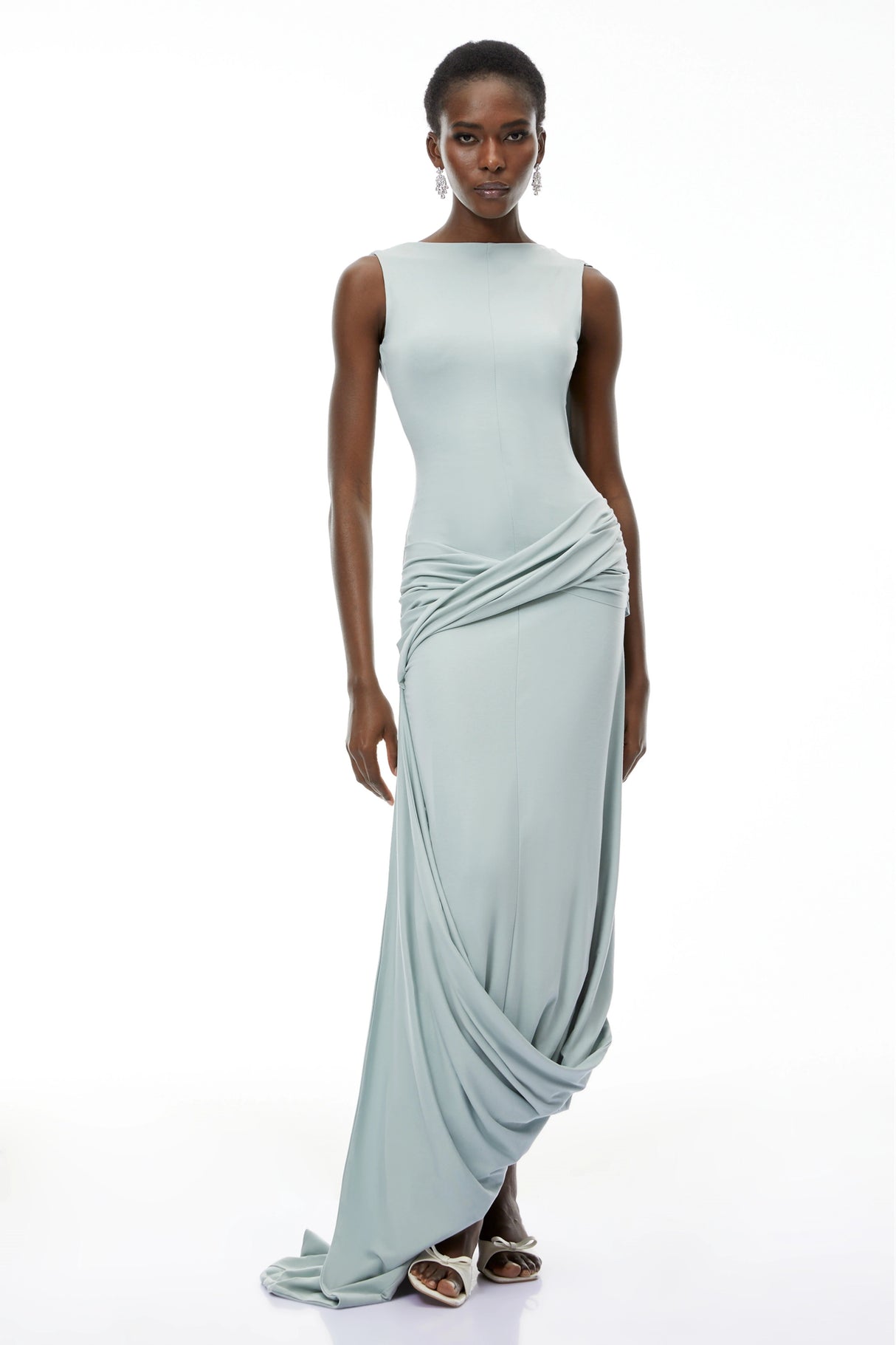 Isabella Mint Green Asymmetrical Maxi Dress