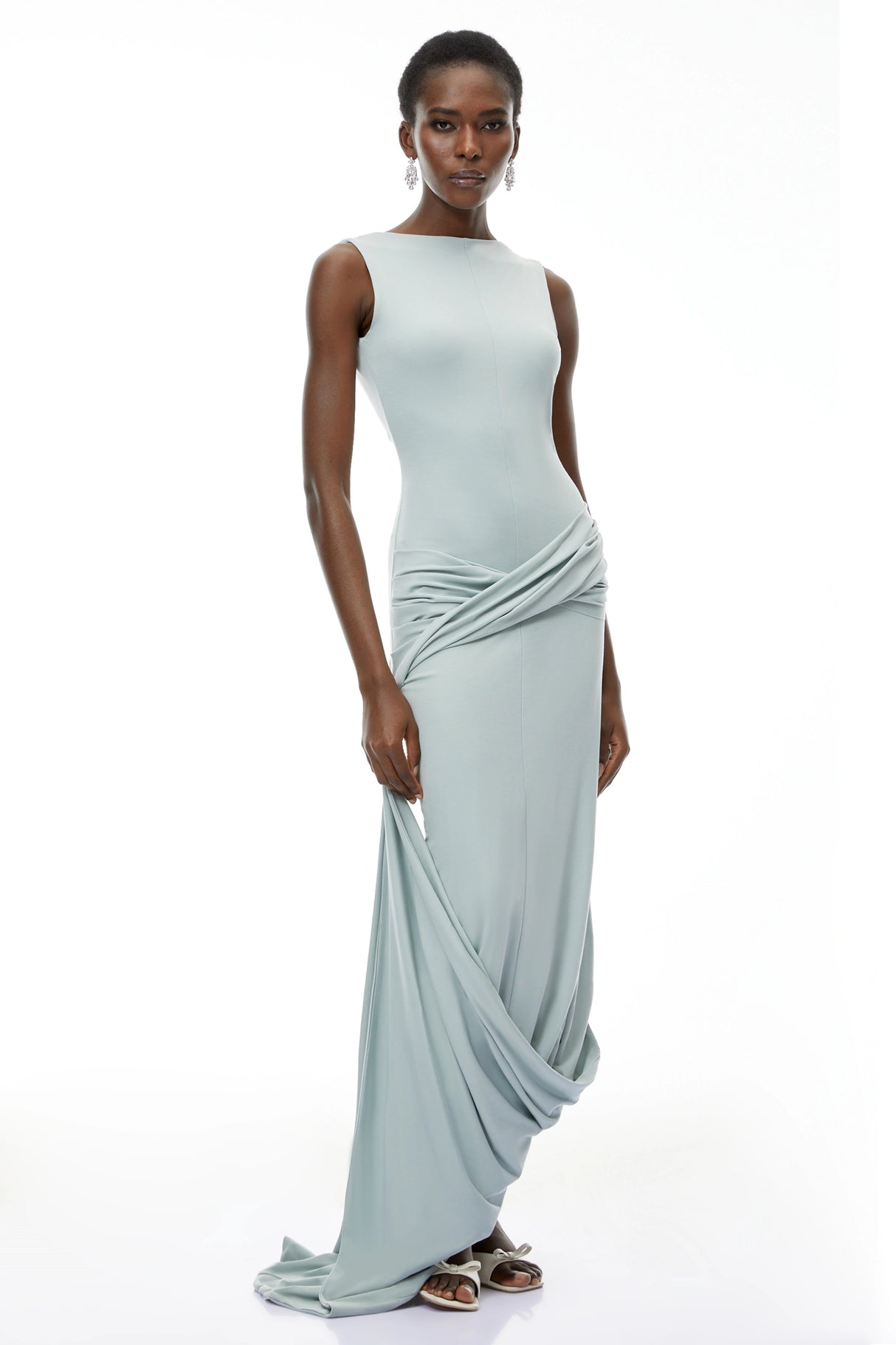 Isabella Mint Green Asymmetrical Maxi Dress
