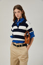 Isabella Shirt - Color Blocked Lapel Collar - Chic Stripe Design - Trendy Short Sleeves - Stretch Waist Comfort
