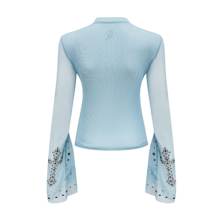 Isabella Top - Long Sleeve - Round Neck - Slit Flare Sleeves - Stud Embellishment