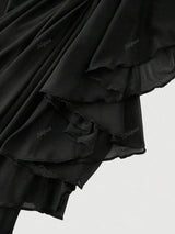 Isabelle Midi Dress - Spaghetti Strap Neckline - Asymmetrical Hem - Cami Style - Ruched Details - Elegant