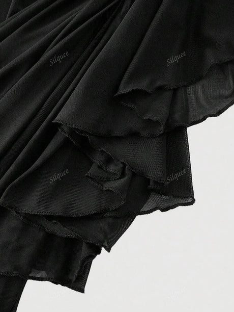 Isabelle Midi Dress - Spaghetti Strap Neckline - Asymmetrical Hem - Cami Style - Ruched Details - Elegant