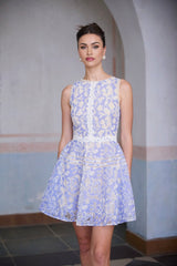 Isabelle Mini Dress - Crochet Lace - Tulle Design - Crew Neck - Flower Appliqu & Puff Skirt