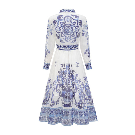 Isabelle patternprint cinchwaist midi dress