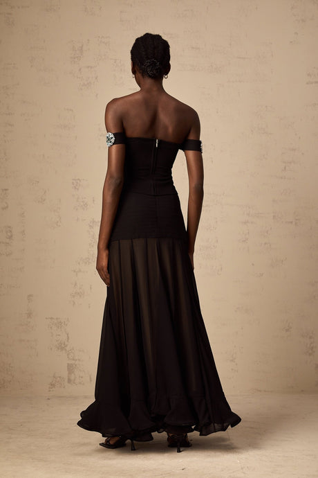 Isabelle Top Black Crystal Embellished Off Shoulder & Cropped