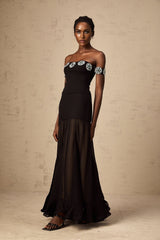 Isabelle Top Black Crystal Embellished Off Shoulder & Cropped