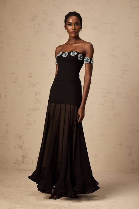Isabelle Top - Sleeveless - Off the Shoulder - Crystal Embellishment - Cropped
