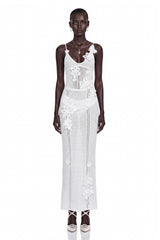 Isabelle White Knit Maxi Dress with 3D Florals