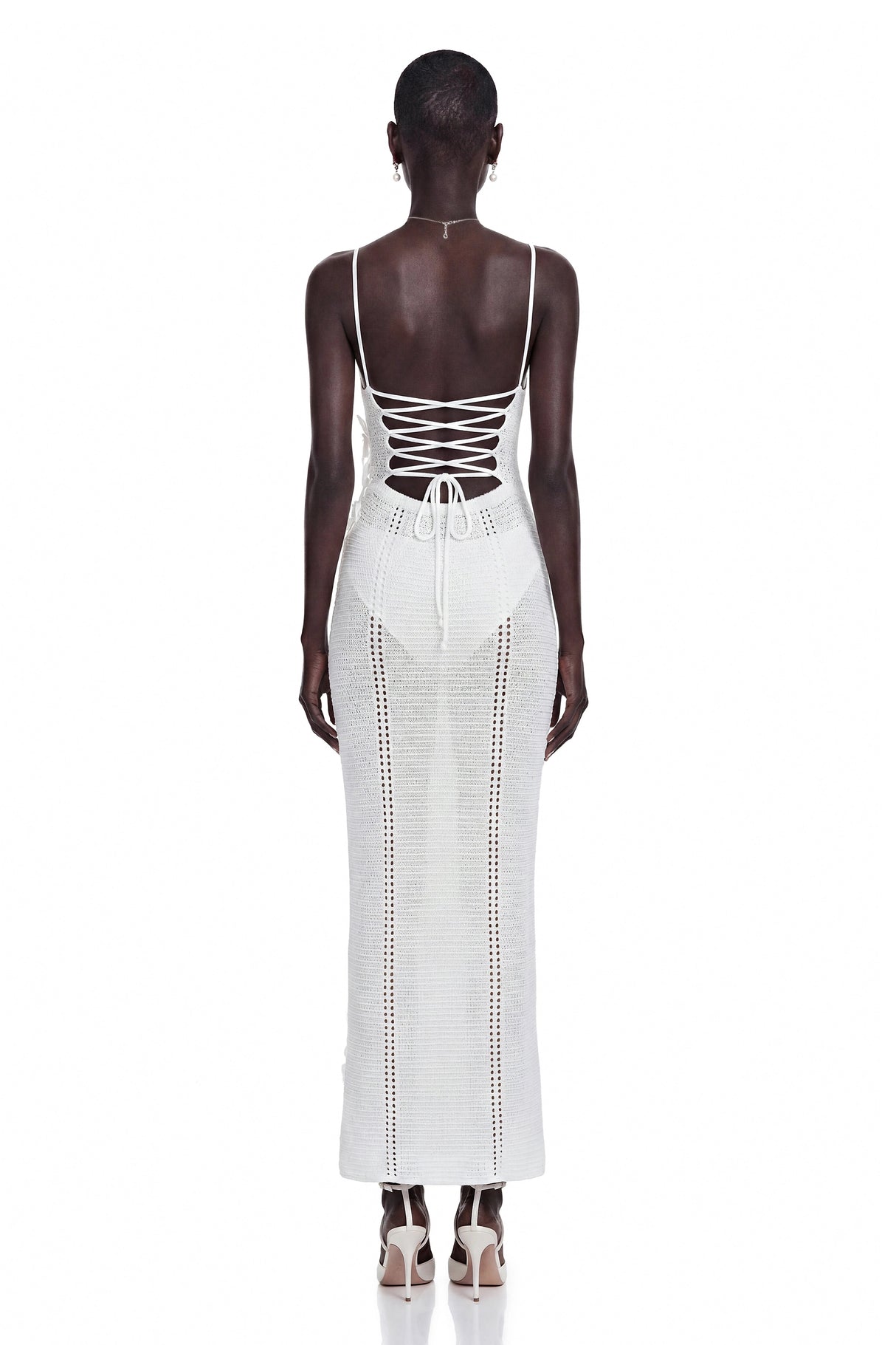 Isabelle White Knit Maxi Dress with 3D Florals