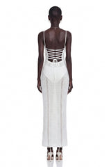 Isabelle White Knit Maxi Dress with 3D Florals