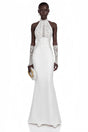 Isabelle White Turtleneck Sequin Ruched Maxi Dress Without Gloves