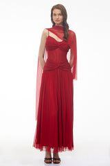 Isabetta Red Sleeveless Ruched Maxi Dress