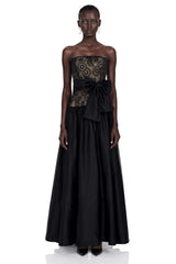 Isadora Black Geometric Print Off Shoulder Maxi Dress with Bow