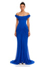 Isadora Blue Off Shoulder Ruched Draped Maxi Dress