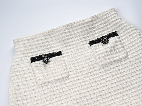 Isadora Jacket & Skirt Set - Textured Knit Pattern - Accents - Ruffled Hem - Decorative Buttons - Elegant