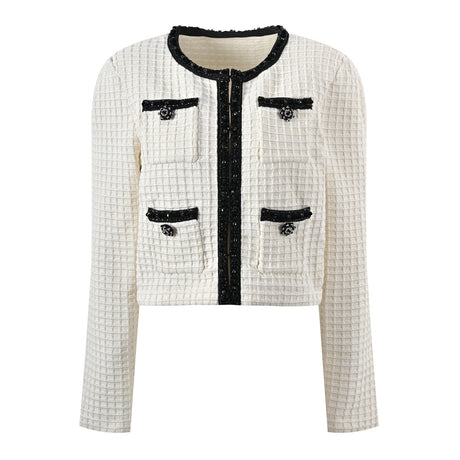 Isadora Jacket & Skirt Set - Textured Knit Pattern - Accents - Ruffled Hem - Decorative Buttons - Elegant