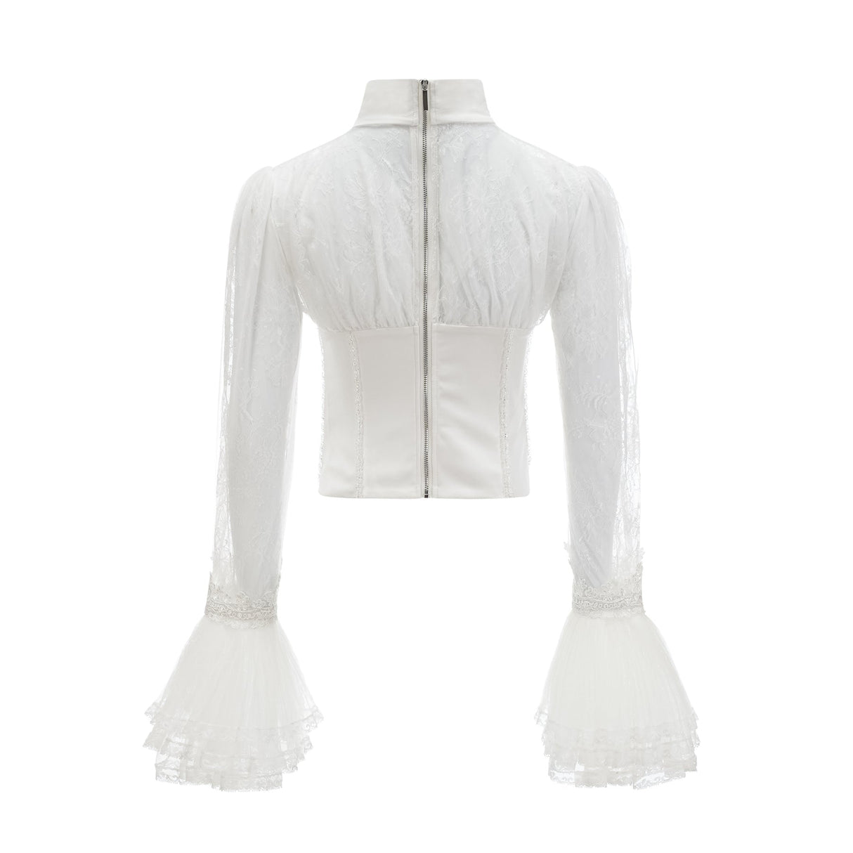 Iside Cropped Top Bell Sleeve Crystal Trim White
