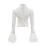 Iside Cropped Top Bell Sleeve Crystal Trim White