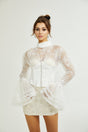 Iside Cropped Top Bell Sleeve Crystal Trim White