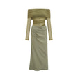 Iside Midi Dress Green Semi - sheer Off - shoulder & Tulle Detail