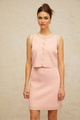 Iside Top & Skirt Set Beaded Knit & - Cerise Pink