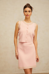 Iside Top & Skirt Set Beaded Knit & - Cerise Pink