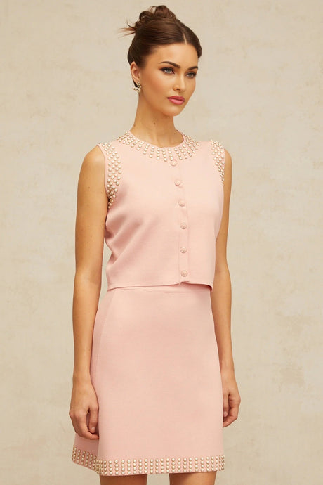 Iside Top & Skirt Set Beaded Knit & - Cerise Pink