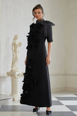 Isidora Black Bowknot Floral Appliqué Maxi Dress